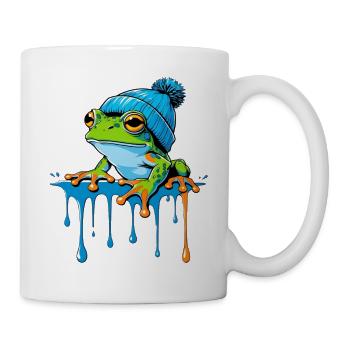 Frosch mit blauer Beanie - Tasse - Weiß - Rechts