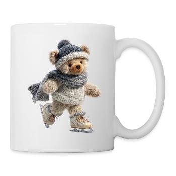Schlittschuhteddy auf Eis mit Schal und Mütze - Tasse - Weiß - Rechts