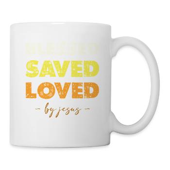 Gesegnet Gerettet Geliebt Jesus - Tasse - Weiß - Rechts