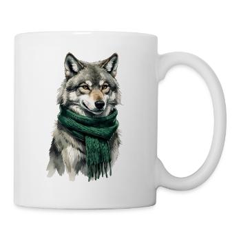 Wolfsfigur mit grünem Schal - Tasse - Weiß - Rechts