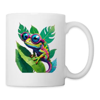Neon Chamäleon Brille - Tasse - Weiß - Rechts