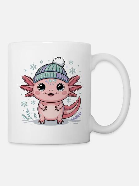 Axolotl mit Strickmütze - Tasse - Weiß