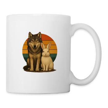 Wolf Kaninchen Retro Tierfreunde - Tasse - Weiß - Rechts