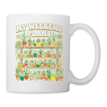 Lustiges Wochenende mit Sukkulenten-Kaktus - Tasse - Weiß - Rechts