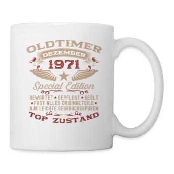 54. Geburtstag Geschenk Oldtimer Dezember 1971 - Tasse - Weiß - Rechts