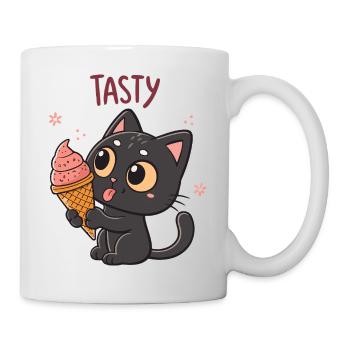 Chat gourmand et cornet glacé - Mug blanc - blanc - Droite