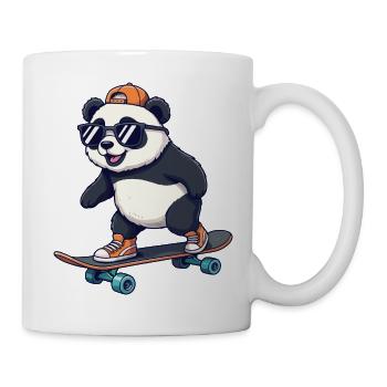 Panda drôle patinant sur un skateboard de dessins animés - Mug blanc - blanc - Droite