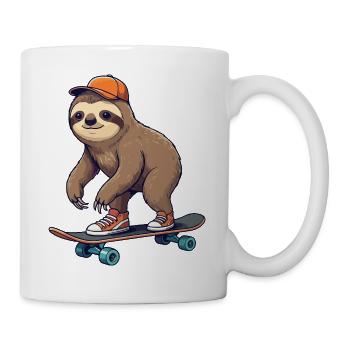 Skateur de dessin animé drôle de paresseux patinant sur skateboard - Mug blanc - blanc - Droite