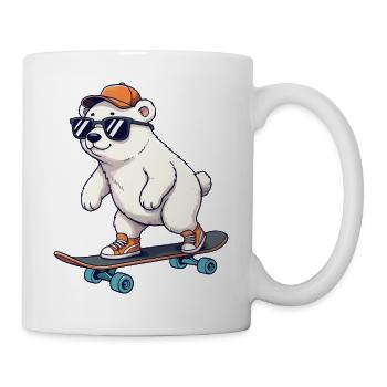 Lustiger Eisbär beim Skateboard-Skaten Cartoon - Tasse - Weiß - Rechts