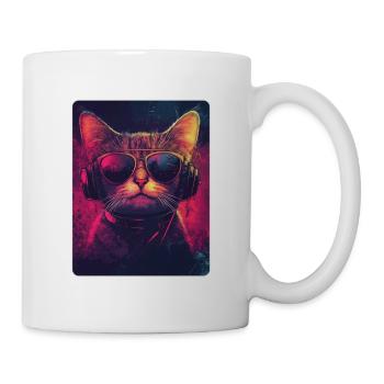 Coole DJ Katze mit Sonnenbrille - Tasse - Weiß - Rechts