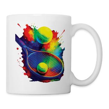 Colorful Design Sport Tennis Racket and Ball - Mug - white - Right
