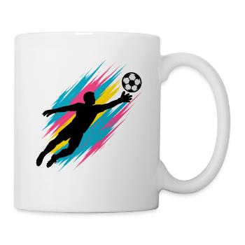 Neon Torwart Flug, Fußballfan Geschenk, bunt - Tasse - Weiß - Rechts