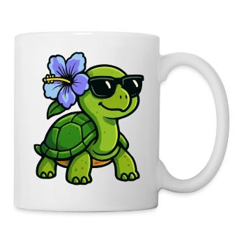Schildkröte mit Hibiskus Blume - Tasse - Weiß - Rechts