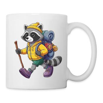 Süßer Waschbär Wandern, Camping, Abenteuer-Rucksacktourist. - Tasse - Weiß - Rechts