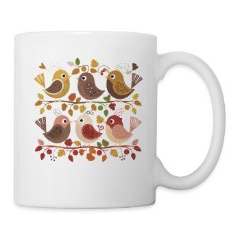  Herbstliche Vögel Auf Ästen Mit Blättern Und - Tasse - Weiß - Rechts