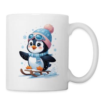 Winterpinguin auf dem Schlitten - Tasse - Weiß - Rechts
