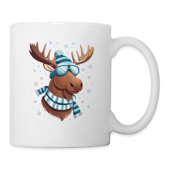 Winterhirsch mit Brille und Schal - Tasse - Weiß - Rechts