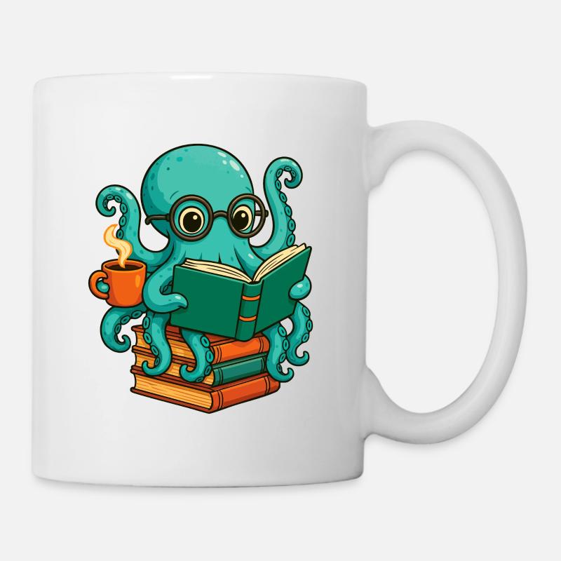 Oktopus liest Buch Lustiger Ozean-Nerd Bücherwurm - Tasse - Weiß