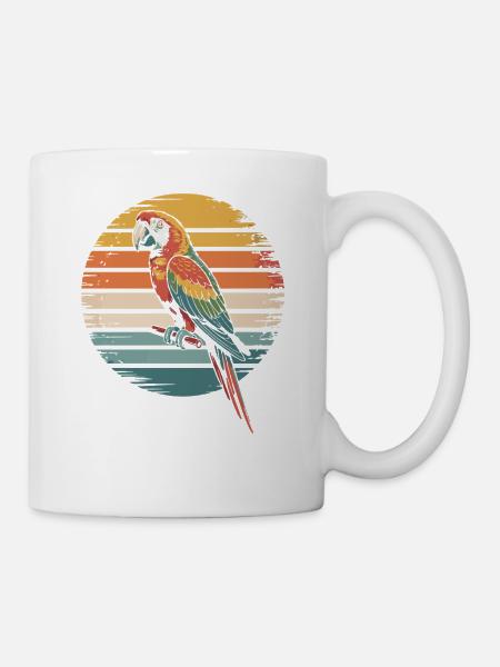 Bunter Papagei im Retro-Sonnenuntergang - Tasse - Weiß