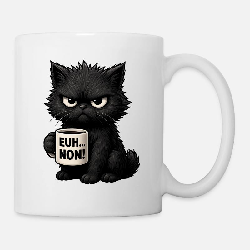 Chat Grognon Drôle Uh Nope Humour Introverti Noir - Mug blanc - blanc