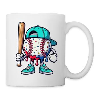 Schmelzendes Baseball-Maskottchen mit Schläger - Tasse - Weiß - Rechts