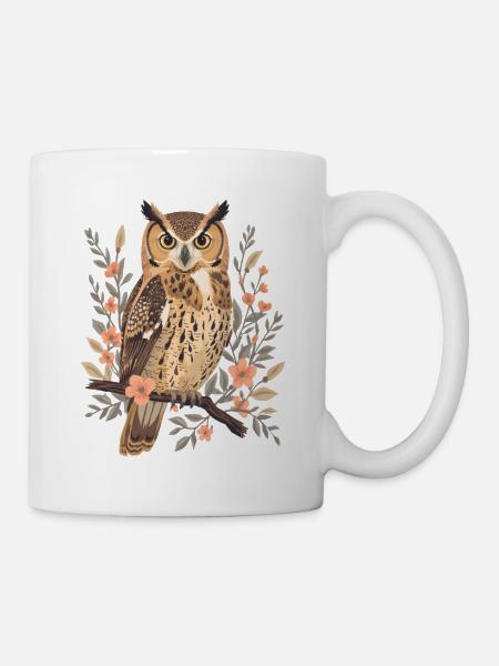 Eulenauge im Blütenkranz - Tasse - Weiß