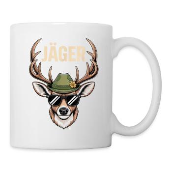 Jäger Hirsch mit Hut Sonnenbrille - Tasse - Weiß - Rechts