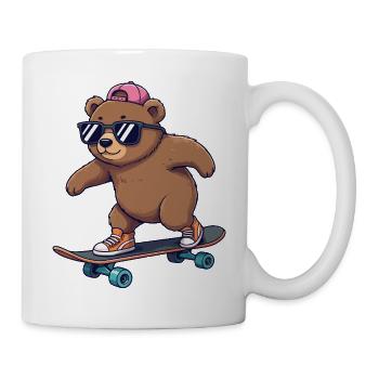Drôle d’ours patinant sur un skateboard de dessin animé - Mug blanc - blanc - Droite