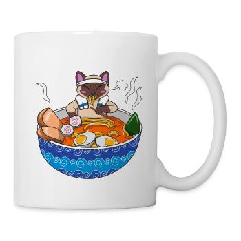 Kawaii Siamese Cat Ramen Japanese Noodle Foodie Gi - Mug - white - Right
