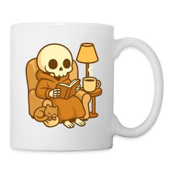 Lesendes Skelett – Cozy Reading - Tasse - Weiß - Rechts