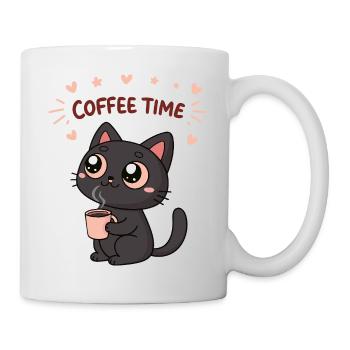 Schwarze Katze Glücklicher Kaffee - Tasse - Weiß - Rechts