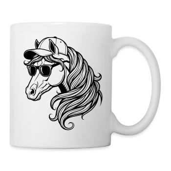 Cheval cool – Tête de cheval avec casquette et lunettes de soleil - Mug blanc - blanc - Droite