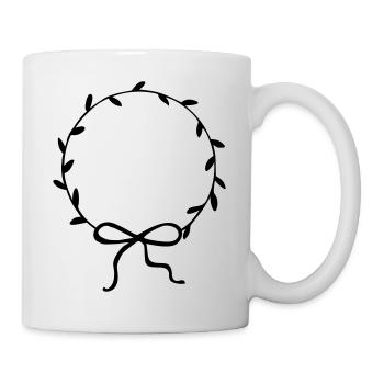 Leaf wreath with bow hand drawn - Mug - white - Right