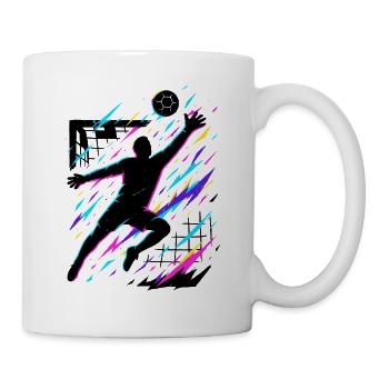 Handball Sprungwurf bunt, Neon Silhouette, Kunst - Tasse - Weiß - Rechts