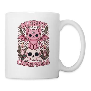Merry Creepmas Cat Pastel Goth Christmas Skull - Mug - white - Right