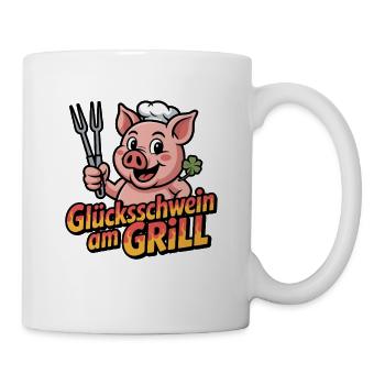 Devise drôle de barbecue du cochon chanceux sur le grill - Mug blanc - blanc - Droite