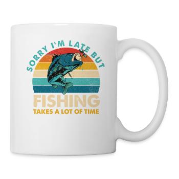 Désolé pour le retard – Humour rétro de pêche - Mug blanc - blanc - Droite
