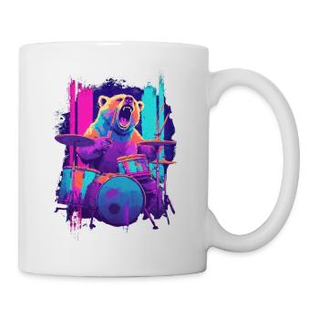 Wilder Bär am Schlagzeug - Rock Drummer Geschenk - Tasse - Weiß - Rechts