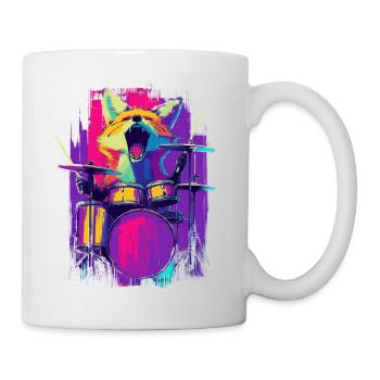 Wild Fox à la batterie - Gift batteur rock - Mug blanc - blanc - Droite