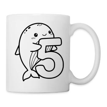 Mignonne baleine avec illustration de dessin animé numéro 5 - Mug blanc - blanc - Droite