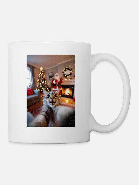 Katzen-Selfie im Weihnachtszimmer - Tasse - Weiß