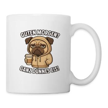 Morning grouch Pug in a hoodie with coffee - Mug - white - Right