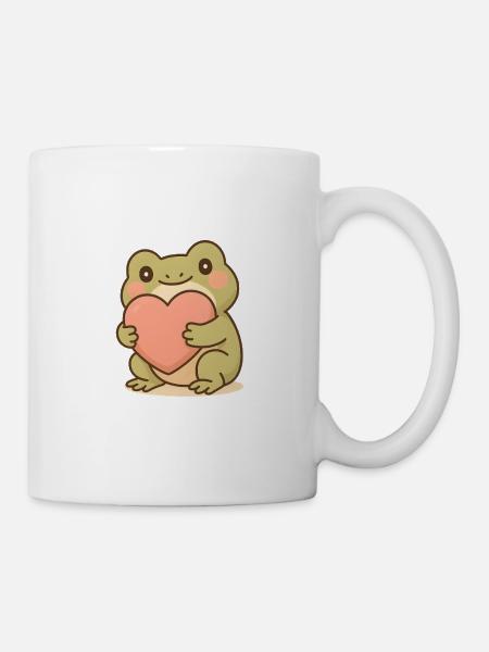 Kawaii Frosch mit großem Herz – Cute Frog Art - Tasse - Weiß
