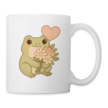 Kawaii Frog with Flowers – Cute Frogcore Art - Mug - white - Right