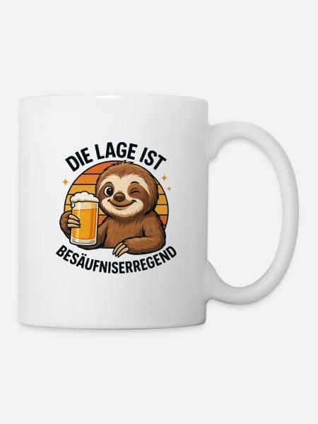 Sloth mit Bier: Besäufniserregende Lage Faultier - Tasse - Weiß