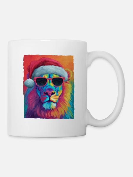 Löwe Weihnachten Porträt - Tasse - Weiß