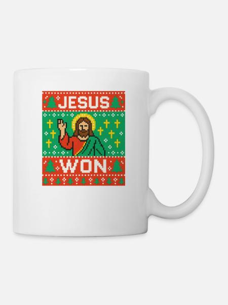 Jesus Won hässlicher Weihnachtspullover-Stil, christlich - Tasse - Weiß