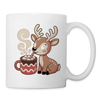 Cuddly deer drinks cocoa - Mug - white - Right