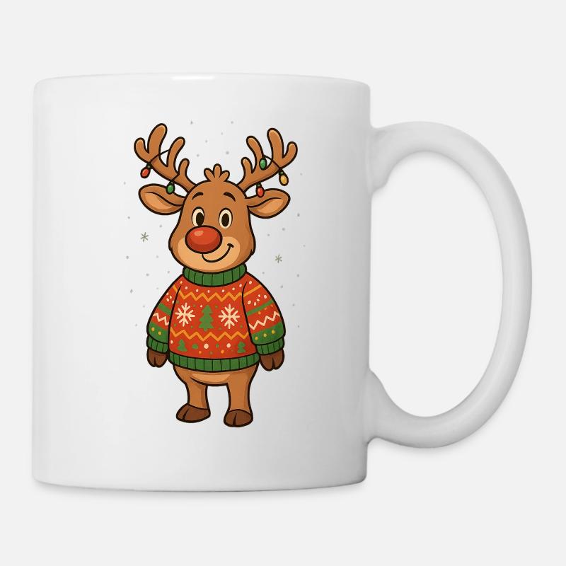 Winterhirsch im Weihnachtspullover - Tasse - Weiß