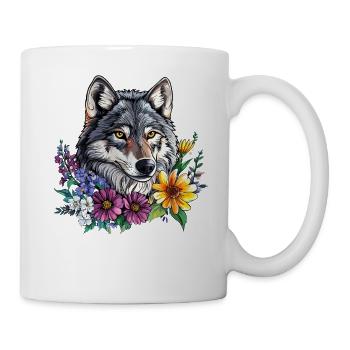 Wolfsfreund im Blumenkranz - Tasse - Weiß - Rechts